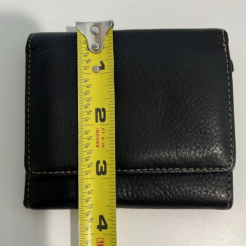 Mundi‎ Black Pebbled Leather Trifold Snap Closure Wallet Zipper Coin Pocket